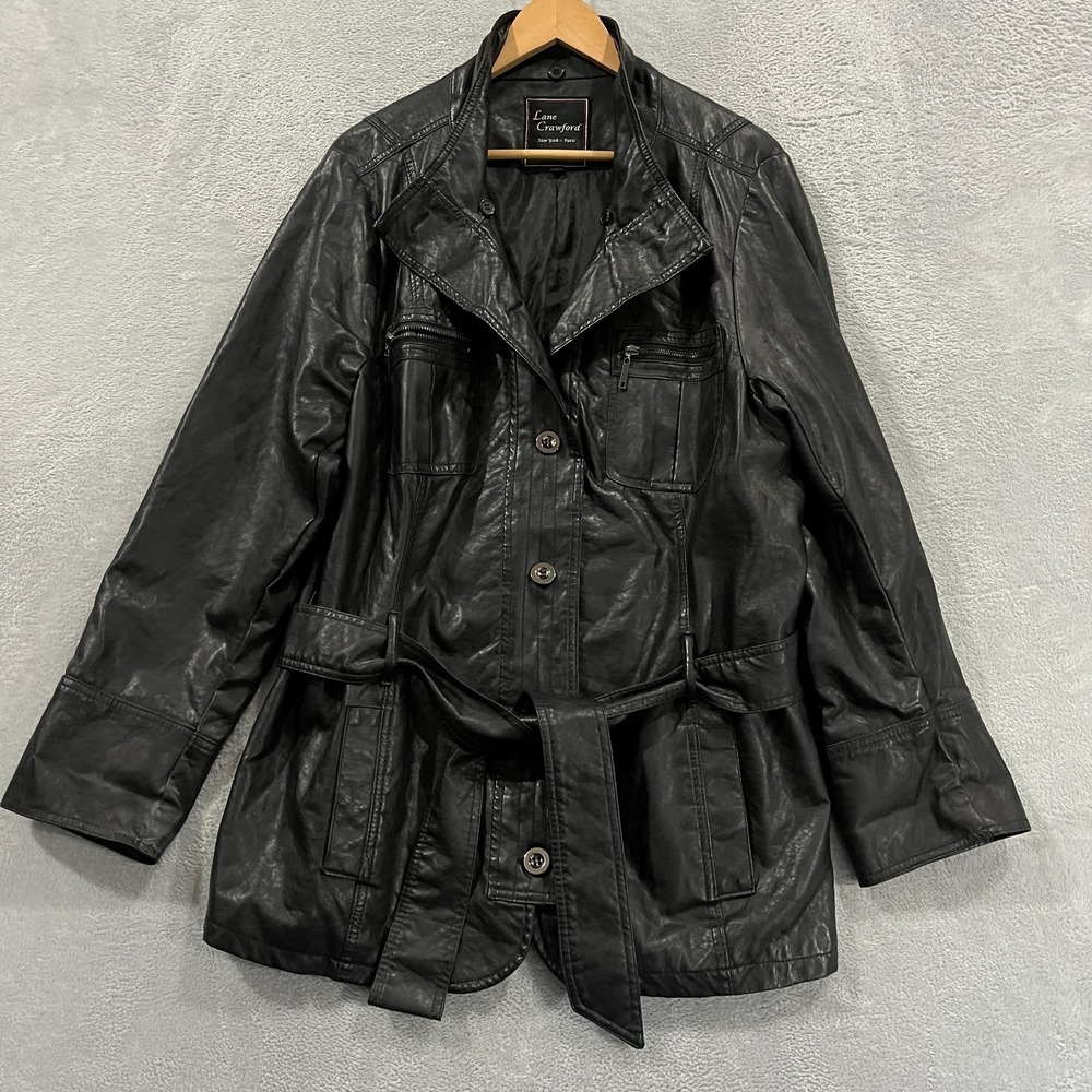 Vintage Lane Crawford Leather Jacket Womens 3X Black Belted Grunge Retro 90s
